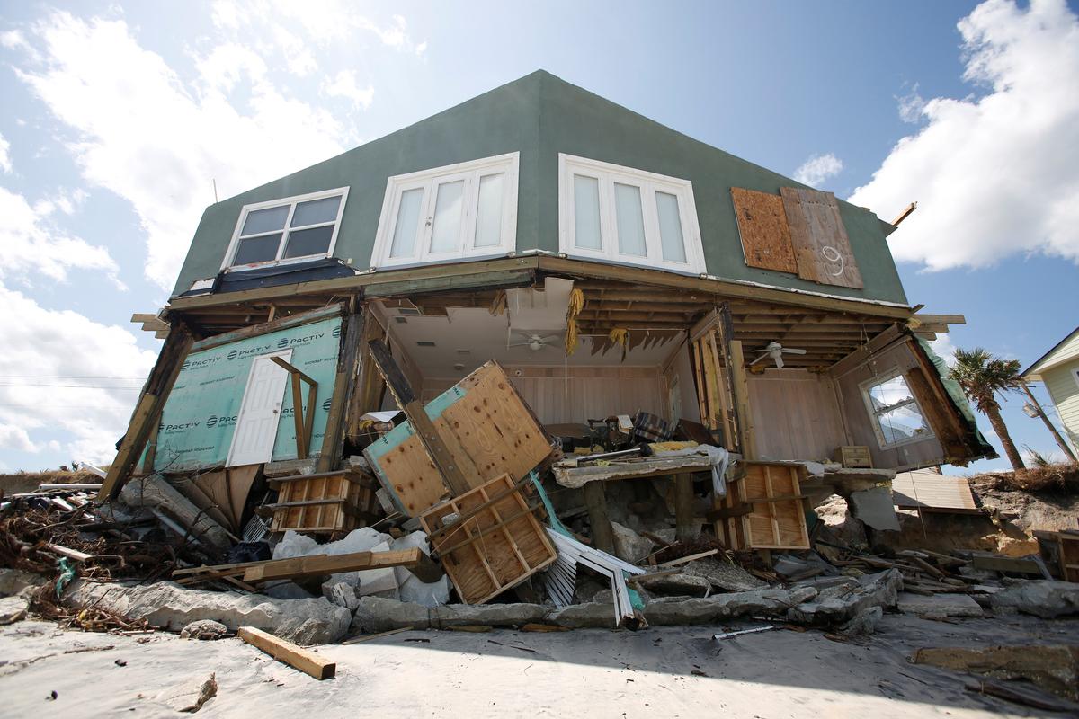 A damaged coastal house after Hurricane Irma passed Ponte Vedra Beach, Fla., on Sept. 12, 2017.