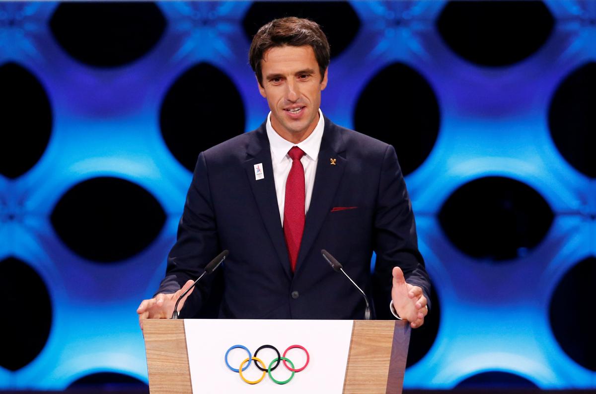 International Olympic Committee (IOC) member and Co-Chairman Paris 2024 Tony Estanguet gives a speech at the presentation of Paris 2024 at the 131st IOC session in Lima, Peru on Sept. 13, 2017. (REUTERS/Mariana Bazo)