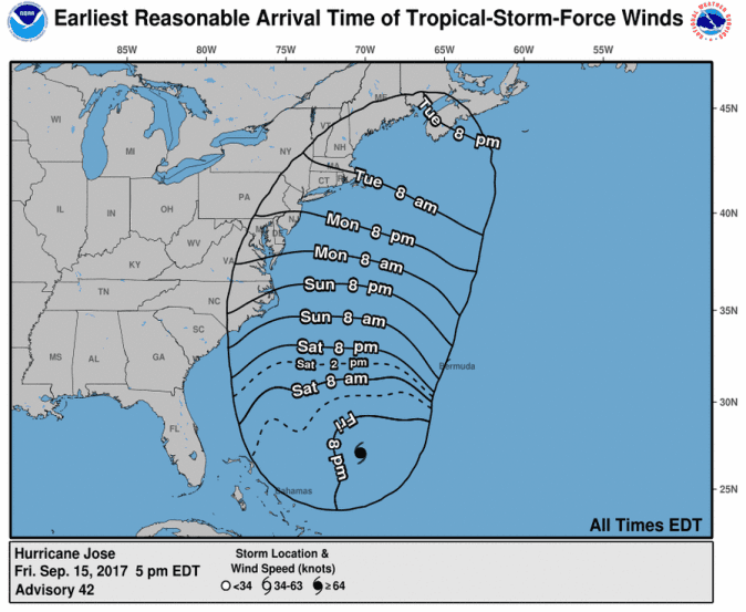 Friday (Sept. 15) evening's update on Hurricane Jose (NHC / NOAA)