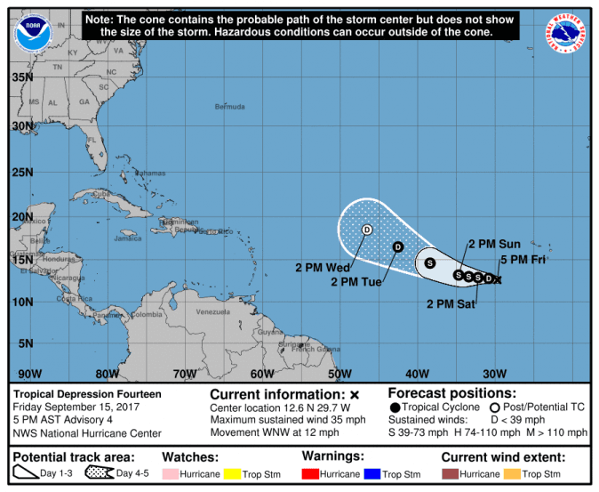 The location of Tropical Depression Fourteen (NHC / NOAA)