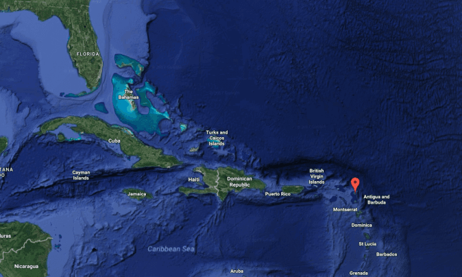 The location of the Island of Barbuda. (Screenshot via Google Maps)
