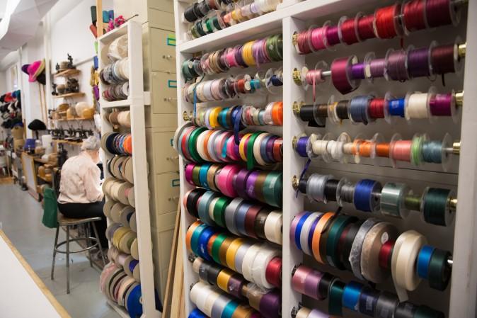Ribbons from Switzerland used for hat making at Jennifer Ouellette's studio. (Benjamin Chasteen/The Epoch Times)