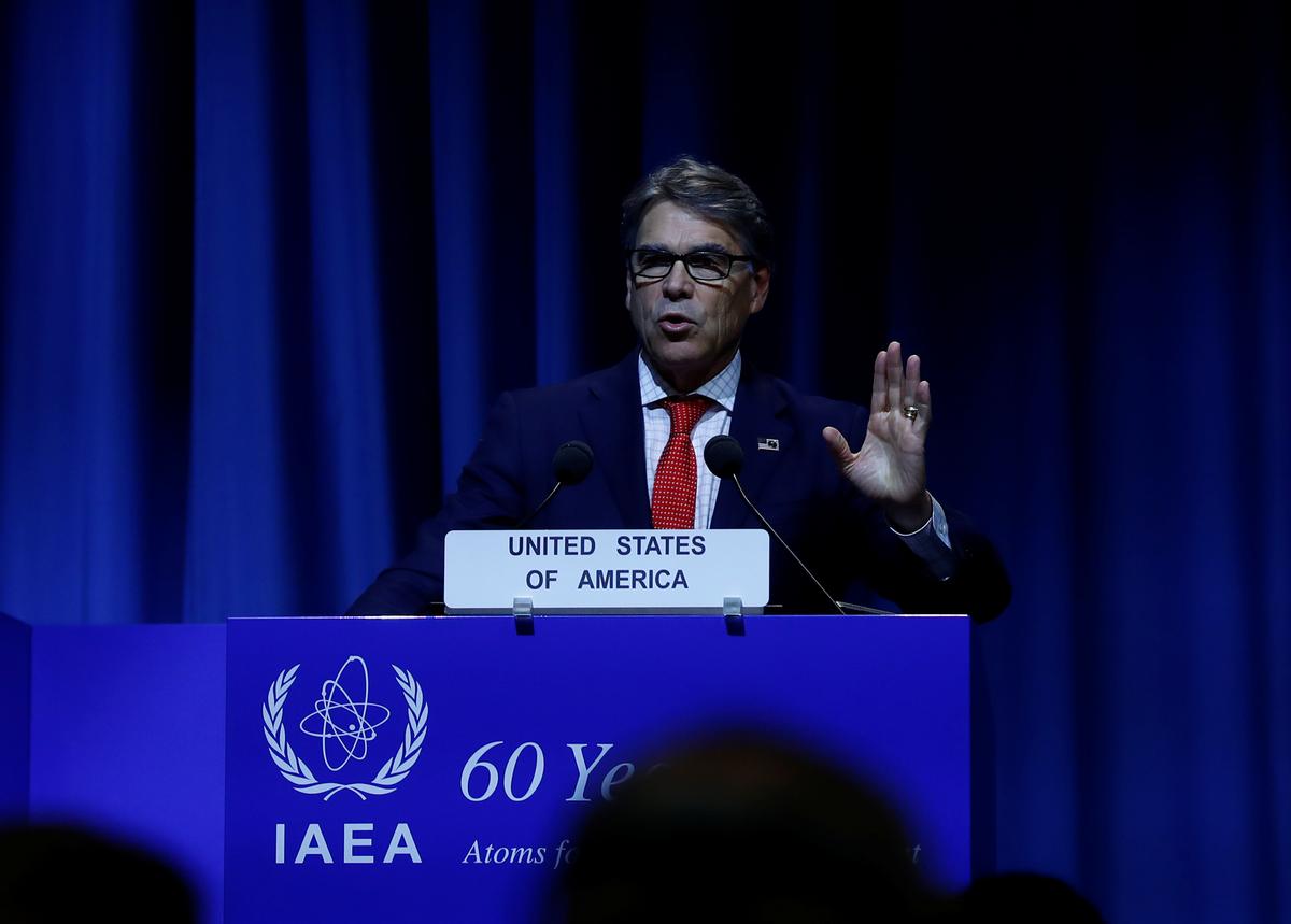 US Energy Secretary Rick Perry attends the opening of the International Atomic Energy Agency (IAEA) General Conference at their headquarters in Vienna, Austria on Sept. 18, 2017. (REUTERS/Leonhard Foeger)