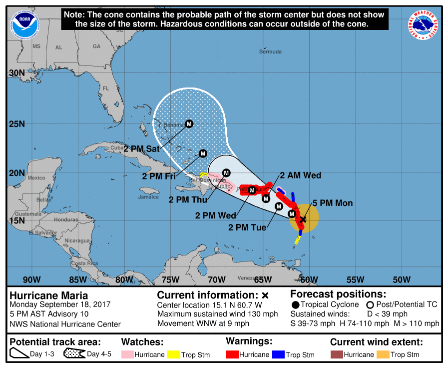 A recent track for Hurricane Maria. It's unclear yet if it will hit the U.S. East Coast (NHC / NOAA)