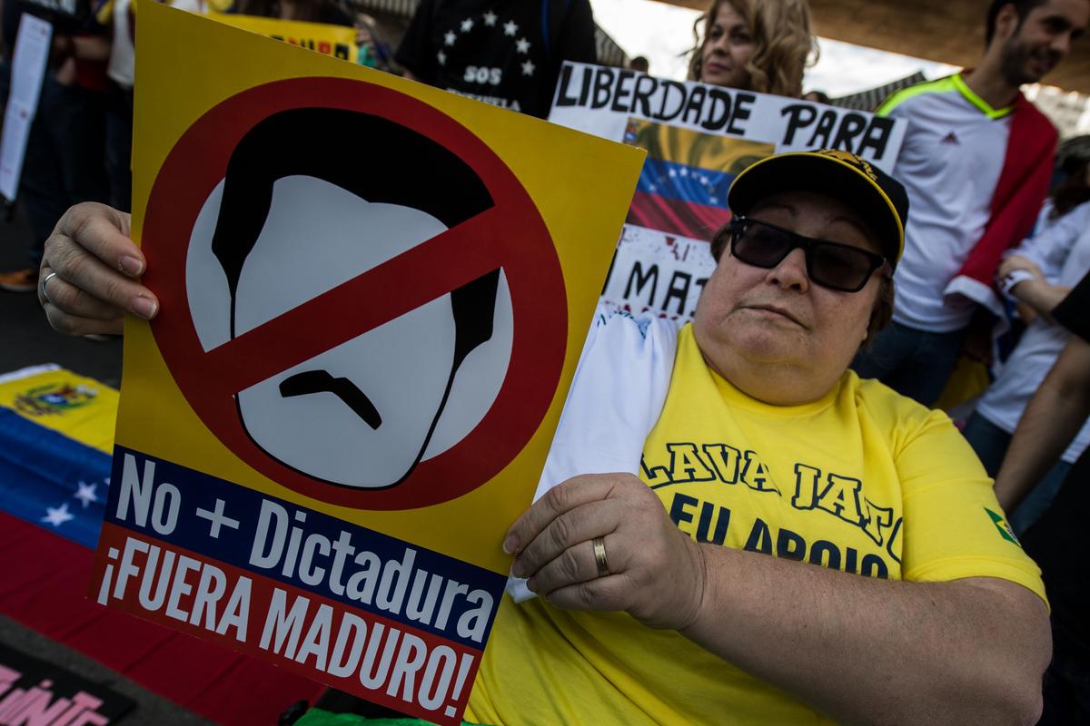 Venezuelan people living in Brazil protest against the election of the Constituent Assembly in Venezuela, at Paulista Avenue in Sao Paulo, Brazil, on July 30, 2017. (NELSON ALMEIDA/AFP/Getty Images)