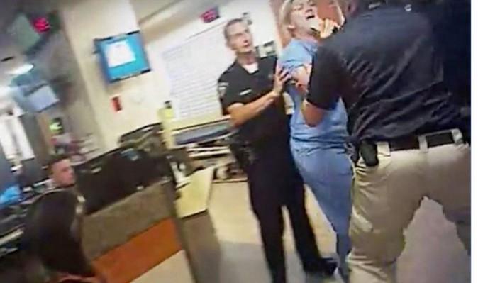 Nurse Alex Wubbels is shown during an incident at the University of Utah Hospital in Salt Lake City in this still photo taken from police body-worn camera video taken July 26, 2017, and provided Sept. 1, 2017. (Salt Lake City Police Department/Handout via Reuters)