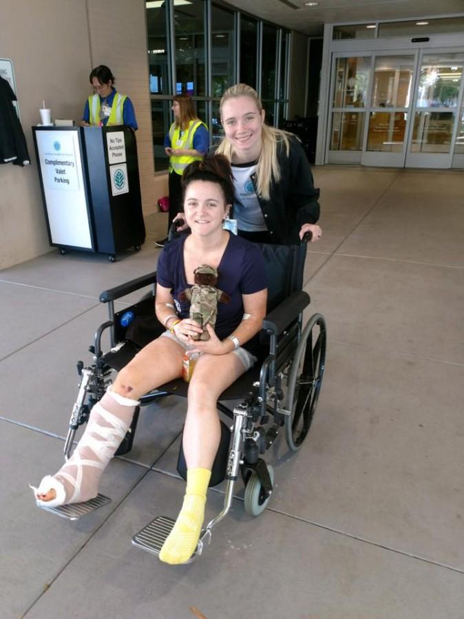 Brandy Guin in a wheelchair while being released from hospital in Shelby, N.C., on Sept. 22, 2017. (Courtesy of Brandy Guin)
