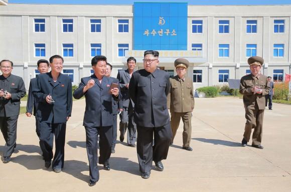This undated picture released from North Korea's official Korean Central News Agency (KCNA) on September 21, 2017 shows North Korean leader Kim Jong-Un visiting the institute for research in the fruit farms at Kwail County, South Hwanghae Province. (STR/AFP/Getty Images)