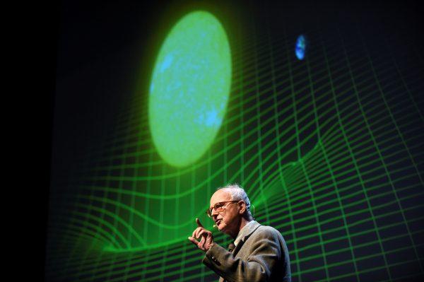 FILE PHOTO: MIT Professor Emeritus of Physics Rainer Weiss delivers a lecture on using gravitational waves to explore the universe at the University of California Berkeley in Berkeley, California October 3, 2016. REUTERS/Noah Berger/File Photo