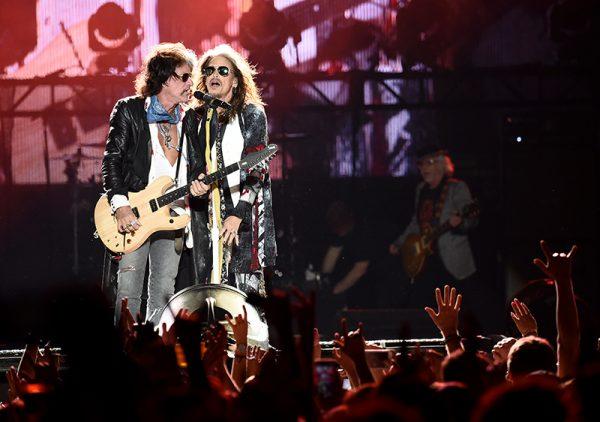 Joe Perry and Steven Tyler of Aerosmith perform at the Capital One JamFest during the NCAA March Madness Music Festival 2017 on April 2, 2017 in Phoenix, Arizona. (Photo by Michael Loccisano/Getty Images for Turner Sports)