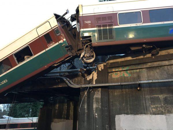 An Amtrak passenger train is seen derailed. (Pierce County Sheriff's Department/Handout via REUTERS)