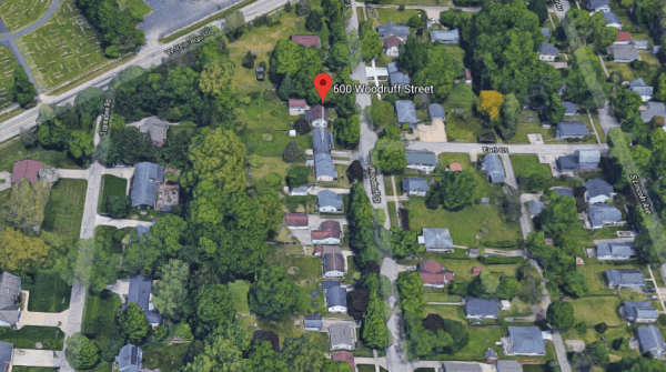 An aerial photograph shows on GoogleMaps shows the 600 block of Woodruff St, Niles, Michigan. (Screenshot/Googlemaps)