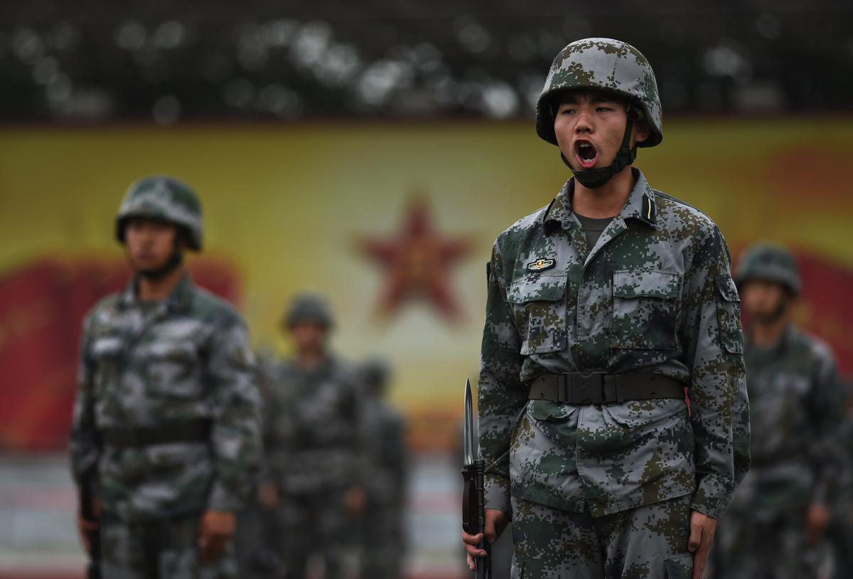 Chinese People's Liberation Army cadets train in Beijing, China on July 22, 2020. (Greg Baker/AFP/Getty Images)