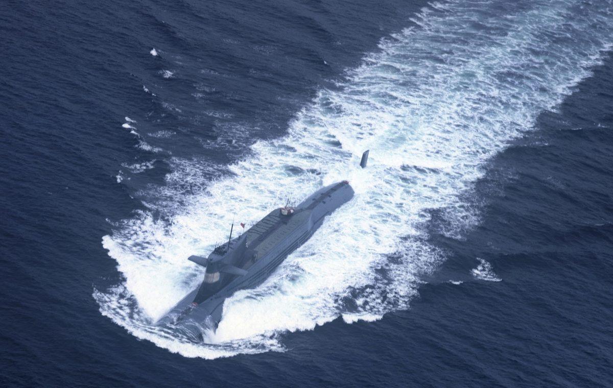 An undated photo shows a nuclear-powered submarine of the People's Liberation Army Navy's North Sea Fleet preparing to dive into the sea. The Chinese regime has begun deploying submarines armed with intercontinental ballistic missiles. (AFP/Getty Images)