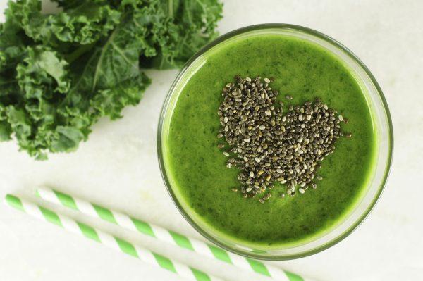 Green kale smoothie with some healthy chia seeds