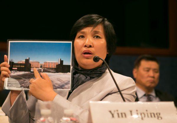 Yin Liping testifies before the Congressional-Executive Commission on China, April 14, 2017, on "China's Pervasive Use of Torture." Ms. Yin is a Falun Gong practitioner who survived torture, forced labor, and sexual violence in Masanjia and other forced labor camps in China. (Lisa Fan/Epoch Times)
