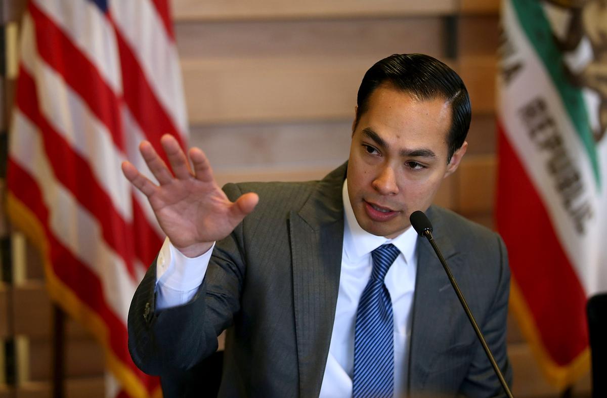 Then-Housing and Urban Development Secretary Julian Castro speaks during a round table discussion after touring a new affordable housing facility in Sunnyvale, Calif., on April 8, 2016. (Justin Sullivan/Getty Images)