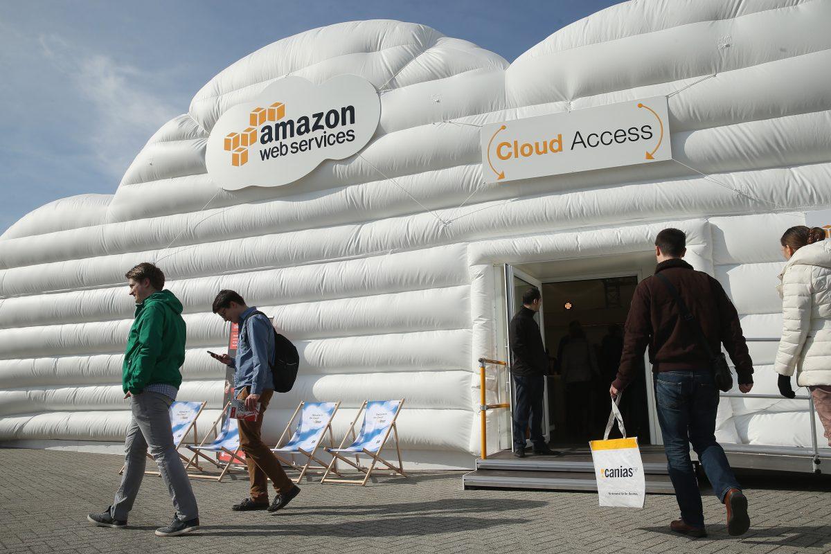 The cloud computing pavilion of Amazon Web Services at the 2016 CeBIT digital technology trade fair in Hanover, Germany, on March 14, 2016. (Sean Gallup/Getty Images)