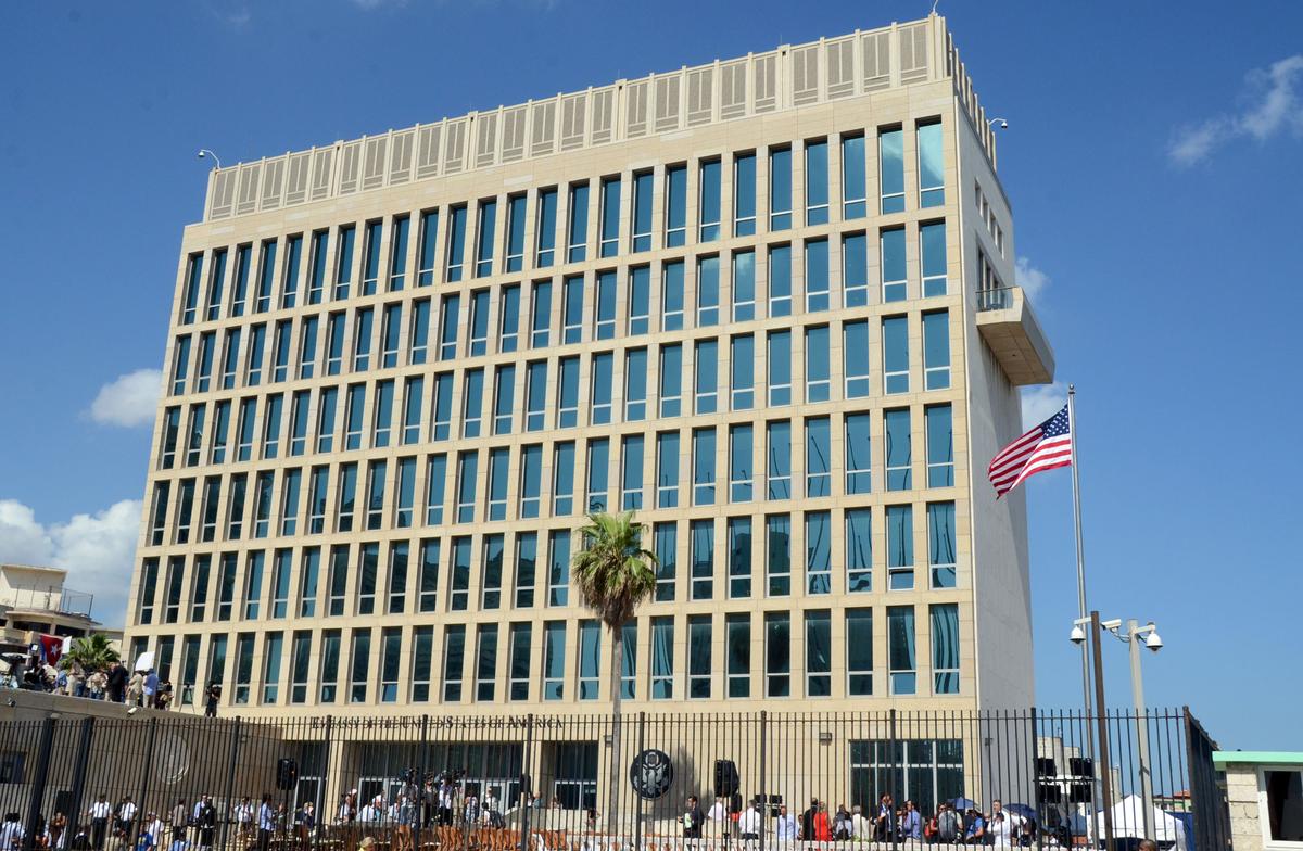 View of the US Embassy building with the US flag raised over it in Havana on Aug. 14, 2015. (STR/AFP/Getty Images)