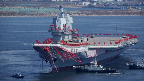 Type 001A, China's second aircraft carrier, during a launch ceremony at the Dalian shipyard in Dalian, northeast China's Liaoning Province, on April 26, 2017. (STR/AFP/Getty Images)