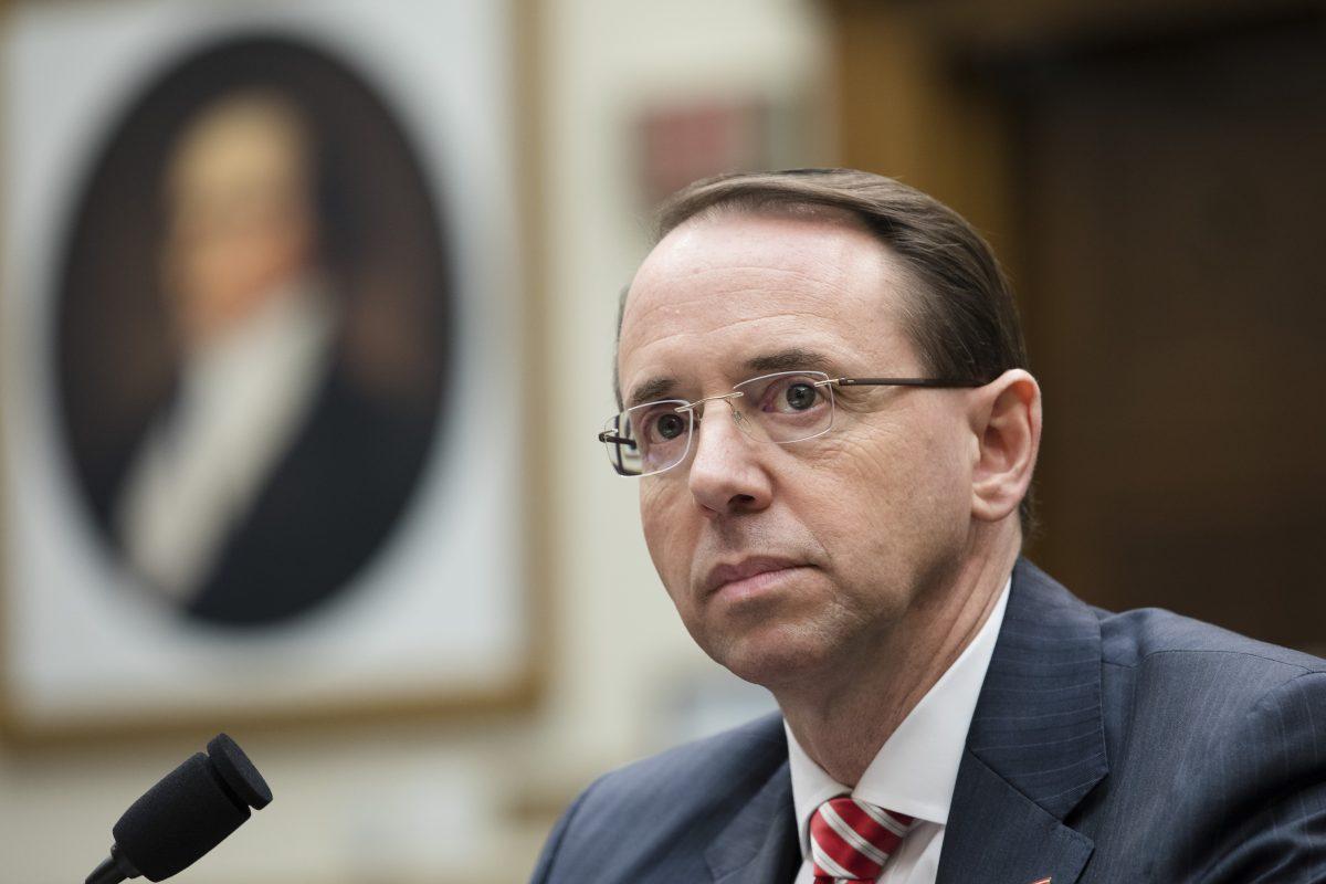 Deputy Attorney General Rod Rosenstein testifies before the House Judiciary Committee in Washington, D.C., on Dec. 13, 2017. (Samira Bouaou/The Epoch Times)