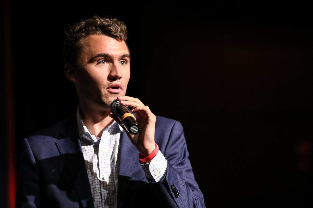 Charlie Kirk, founder and executive director of Turning Point USA, speaks to high school students in Washington on July 26, 2018. (Samira Bouaou/The Epoch Times)