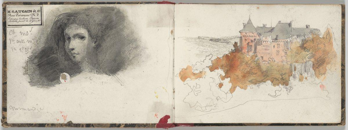 "Normandy Sketchbook," 1829, by Eugène Delacroix. Graphite and watercolor on wove paper, period binding, 4 5/16 inches by 6 inches. The Metropolitan Museum of Art, a promised gift from the Karen B. Cohen Collection of Eugène Delacroix, in memory of Arthur G. Cohen. (The Metropolitan Museum of Art)