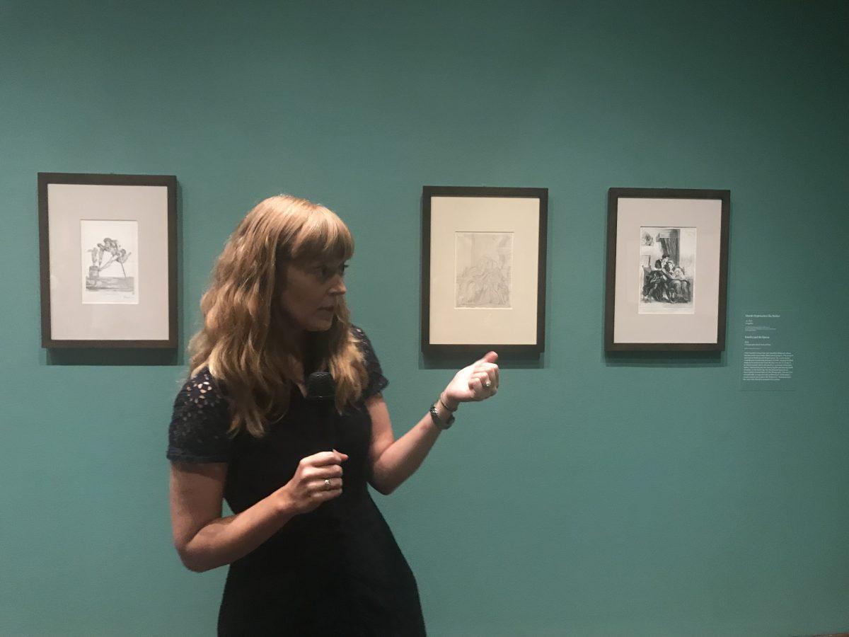 Ashley E. Dunn, assistant curator in the department of drawings and prints, describes the exhibition she organized, "Devotion to Drawing: The Karen B. Cohen Collection of Eugène Delacroix" at The Metropolitan Museum of Art, on July 16, 2018. (Milene Fernandez/The Epoch Times)
