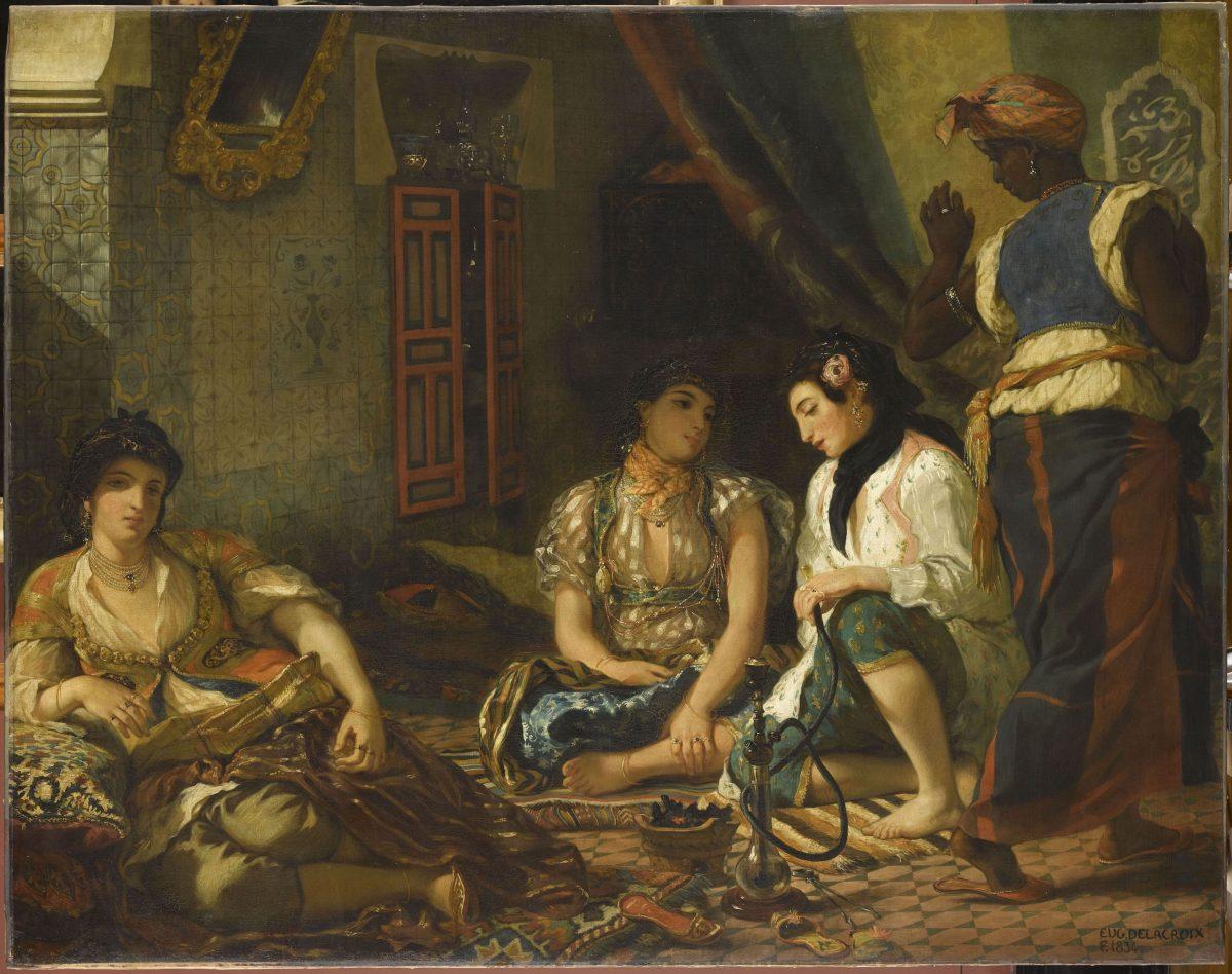 “Women of Algiers in Their Apartment,” 1834, by Eugène Delacroix. Oil on canvas, 70 7/8 inches by 90 3/16 inches. Musée du Louvre, Paris. (RMN-Grand Palais/Art Resource, NY/Franck Raux)