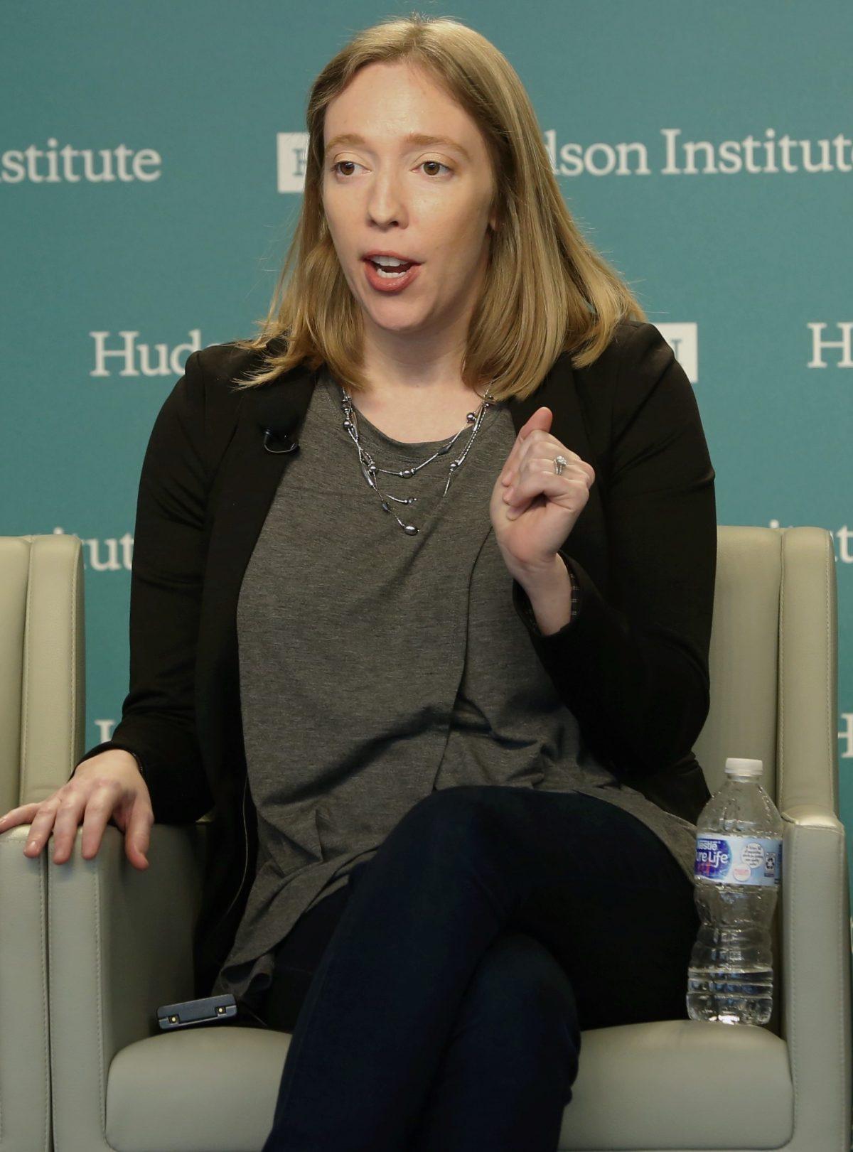 Bethany Allen-Ebrahimian, a former national security reporter at The Daily Beast,  speaking at the "Mark Palmer Forum: China's Global Challenge to Democratic Freedom" at the Hudson Institute in Washington on Oct. 24, 2018. (York Du/NTD)