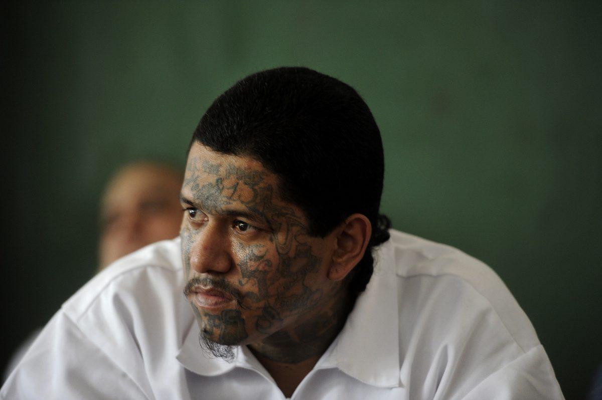 A member of the MS-13 gang participates in a press conference at the Sonsonate Central Jail in the city of Sonsonate, El Salvador, in a Feb. 8, 2012 file photo. (Jose Cabezas/AFP/Getty Images)