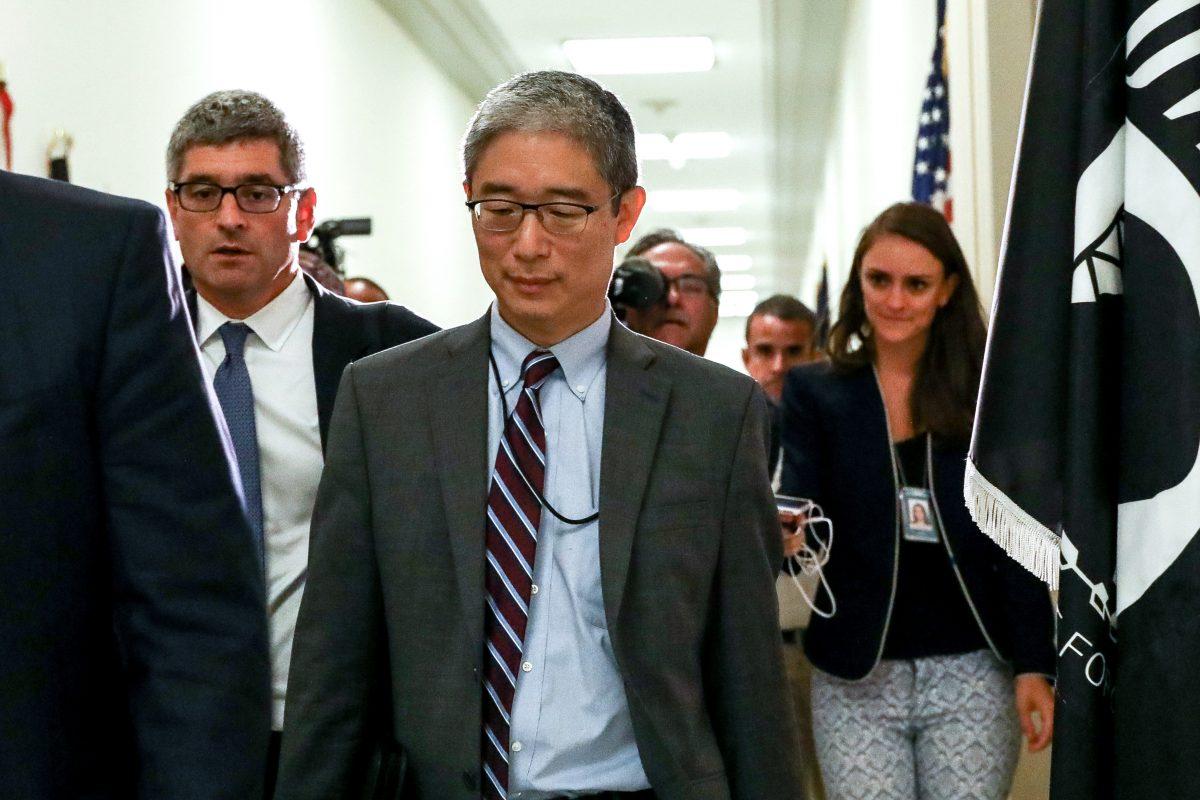 Bruce Ohr (C), a Justice Department official demoted from the posts of associate deputy attorney general and director of the Organized Crime Drug Enforcement Task Force, on Capitol Hill for testimony on Aug. 28, 2018. (Samira Bouaou/The Epoch Times)