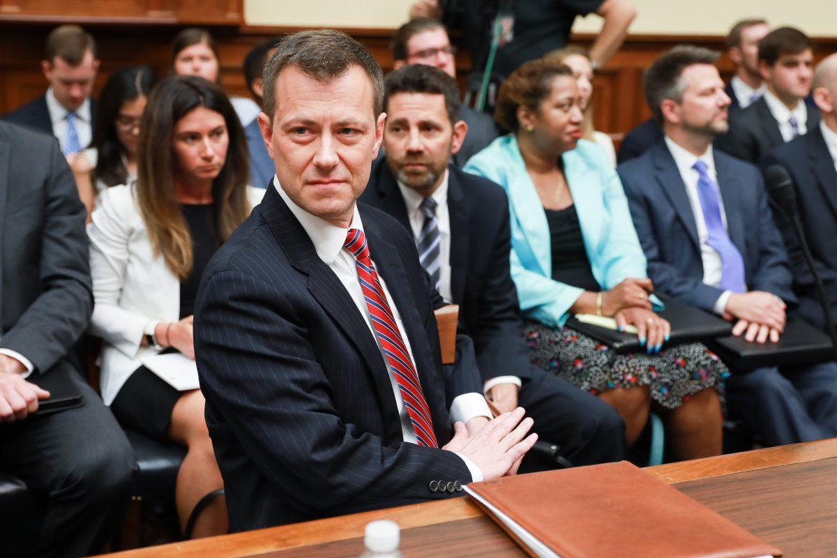 FBI agent Peter Strzok during testimony before Congress on July 12, 2018. Strzok oversaw both the FBI's investigation into Hillary Clinton's use of a private email server and the counterintelligence investigation into Donald Trump's campaign. (Samira Bouaou/The Epoch Times)