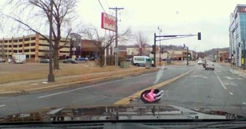 A motorist in Minnesota was in for the shock of his life when he turned a corner and saw a child in a car seat lying on a busy road on Jan. 14. (Chad Cheddar Mock via Storyful)