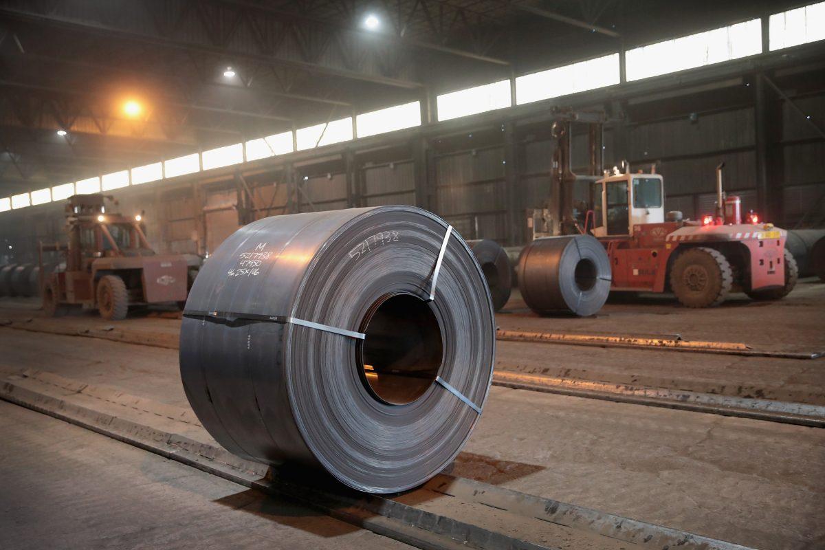 A steel coil produced at the NLMK Indiana steel mill in Portage, Ind., on March 15, 2018. (Scott Olson/Getty Images)