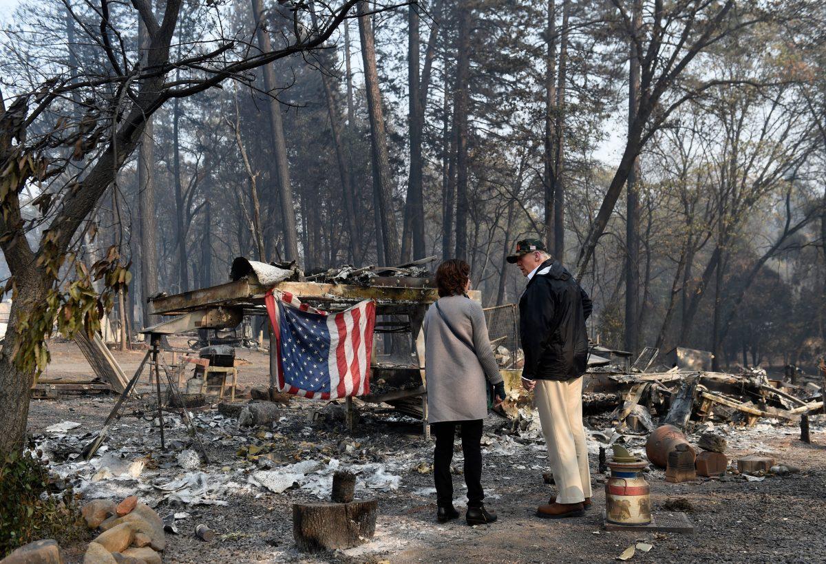 President Donald Trump views damage from wildfires in Paradise, Calif., on Nov. 17, 2018 (SAUL LOEB/AFP/Getty Images)