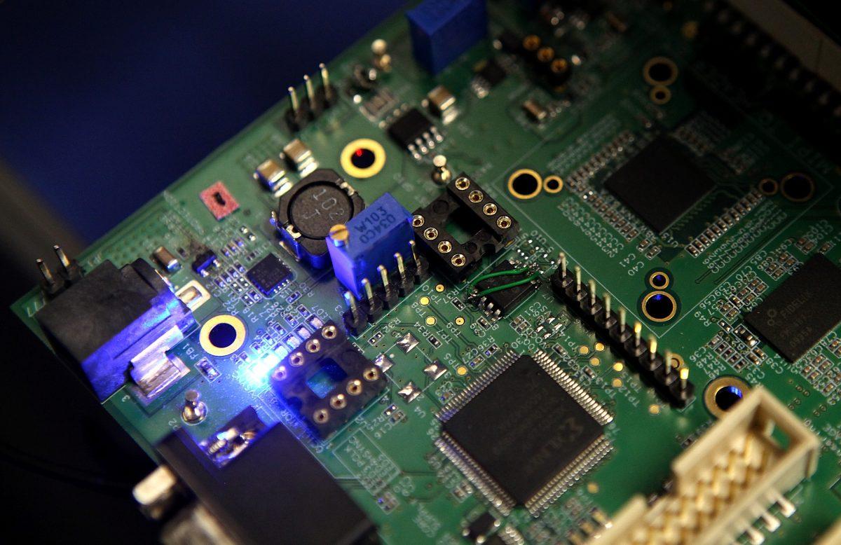 Semiconductors on a circuit board that powers a Samsung video camera at a Samsung media and analyst event in San Jose, Calif., on March 23, 2011.  (Justin Sullivan/Getty Images)