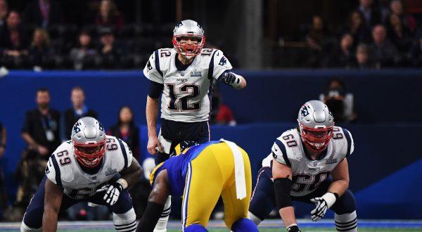 Tom Brady No. 12 of the New England Patriots shouts in the second half Super Bowl LIII at Mercedes-Benz Stadium in Atlanta, Ga., on Feb. 3, 2019. (Harry How/Getty Images)