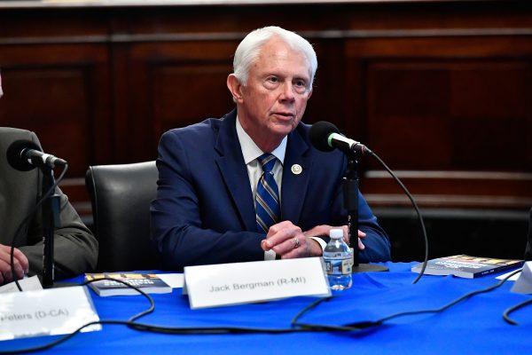 Rep. Jack Bergman (R-Mich.) appears on Urban View's Helping Our Heroes Special, moderated by SiriusXM host Jennifer Hammond at the Cannon Building on Capitol Hill in Washington on May 16, 2018. (Larry French/Getty Images for SiriusXM)