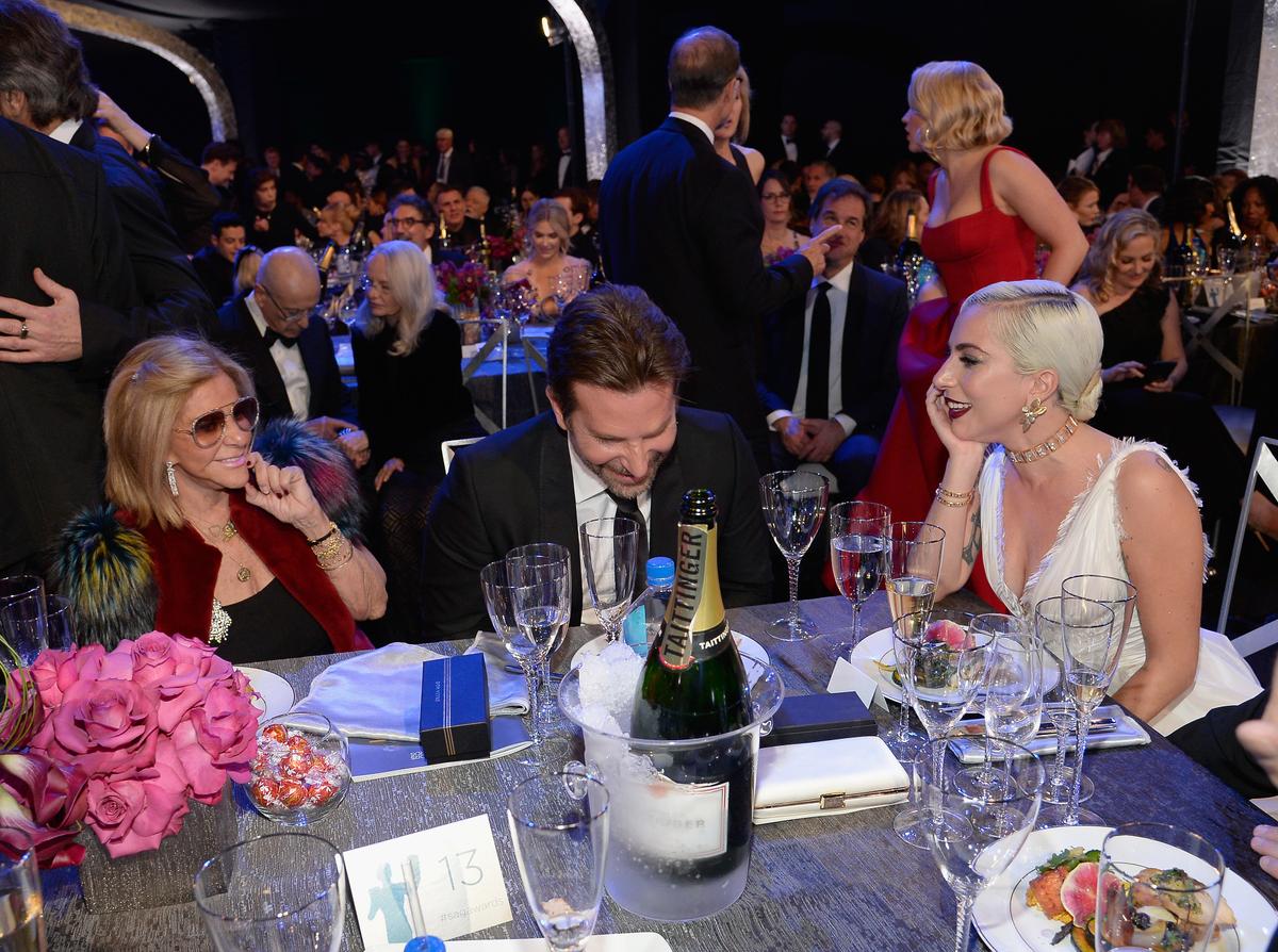 (L-R) Gloria Campano, Bradley Cooper, and Lady Gaga during the 25th Annual Screen Actors Guild Awards at The Shrine Auditorium on Jan. 27, 2019 in Los Angeles, Calif. (Kevork Djansezian/Getty Images)