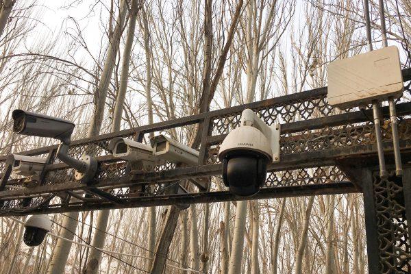 Security cameras are installed at the entrance to the Id Kah Mosque during a government-organized trip in Kashgar, Xinjiang, China, on Jan. 4, 2019. (Ben Blanchard/Reuters)