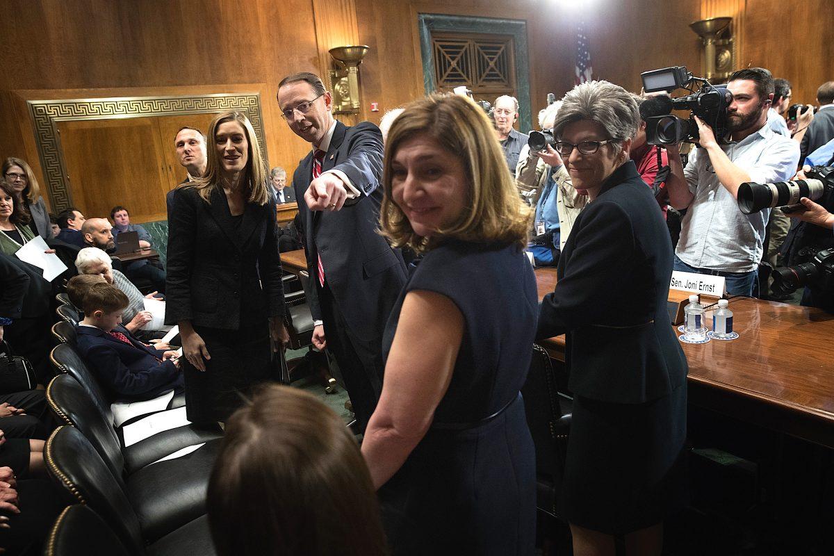 Lisa Barsoomian (front), wife of Deputy Attorney General nominee Rod Rosenstein (C), at his swearing-in at the Capitol on March 7, 2017. (Win McNamee/Getty Images)