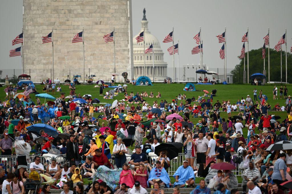 People gather on the National Mall ahead of the "Salute to America" Fourth of July event with US President Donald Trump at the Lincoln Memorial in Washington on July 4, 2019. (ANDREW CABALLERO-REYNOLDS/AFP)