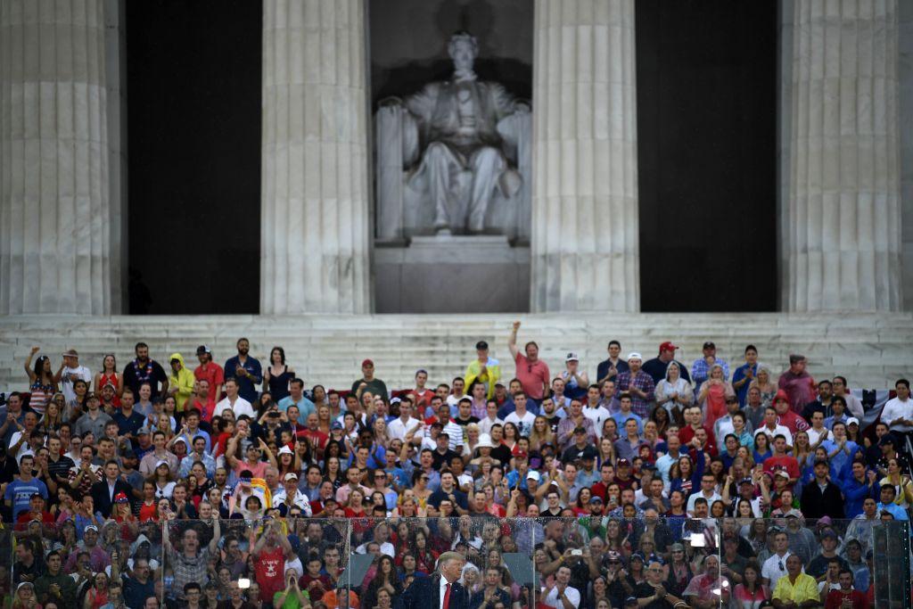 US President Donald Trump speaks during the "Salute to America" Fourth of July event at the Lincoln Memorial in Washington on July 4, 2019. (Photo by Brendan Smialowski / AFP)