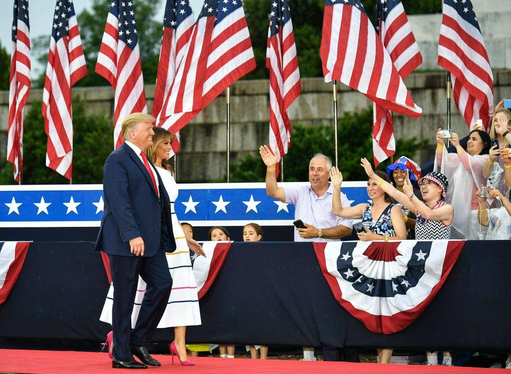 US President Donald Trump and the First Lady arrive at the Salute to America celebration in front of the Lincoln Memorial in Washington on July 4, 2019. (MANDEL NGAN/AFP)