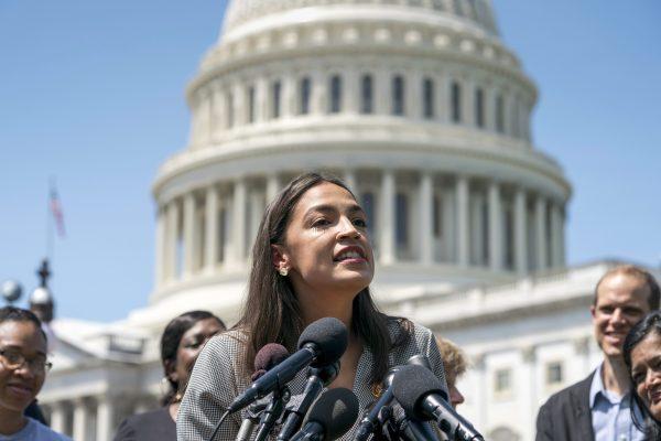 New York Rep. Alexandria Ocasio-Cortez speaks during a news conference introducing the College for All Act in Washington on June 24, 2019. Co-sponsored by Sen. Bernie Sanders, the bill proposes canceling the country’s outstanding $1.6 trillion in student debt. (AP Photo/J. Scott Applewhite)