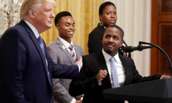 President Donald Trump invites actor and comedian Terrance Williams to speak during an event for the Young Black Leadership Summit in the East Room of the White House on Oct. 4, 2019. (Chip Somodevilla/Getty Images)