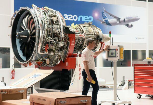 The LEAP-1A engine, developed by CFM, a joint venture between France's Safran and General Electric, is pictured during its handover ceremony on April 15, 2016 in Colomiers, outside Toulouse. (REMY GABALDA/AFP/Getty Images)
