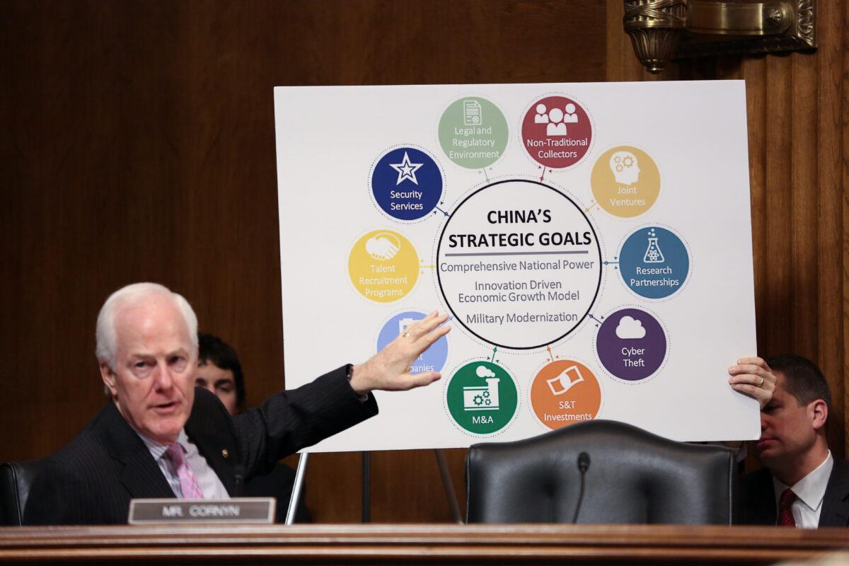 Sen. John Cornyn (R-Texas) at the Senate Judiciary Committee hearing on “China's Non-Traditional Espionage Against the United States: The Threat and Potential Policy Responses" in Washington on Dec. 12, 2018. (Jennifer Zeng/The Epoch Times)