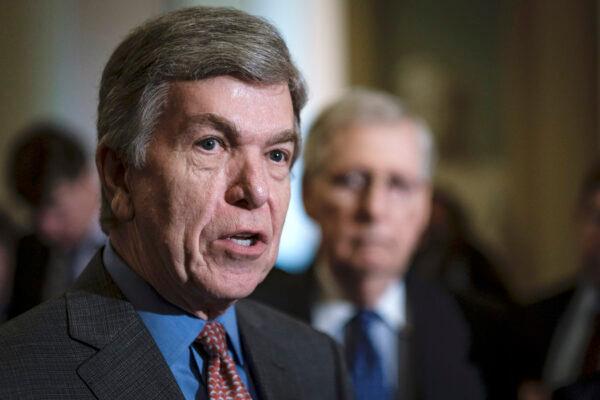 Senator Roy Blunt (R-Mo.) speaks to the media in Washington on April 30, 2019. (Pete Marovich/Getty Images)